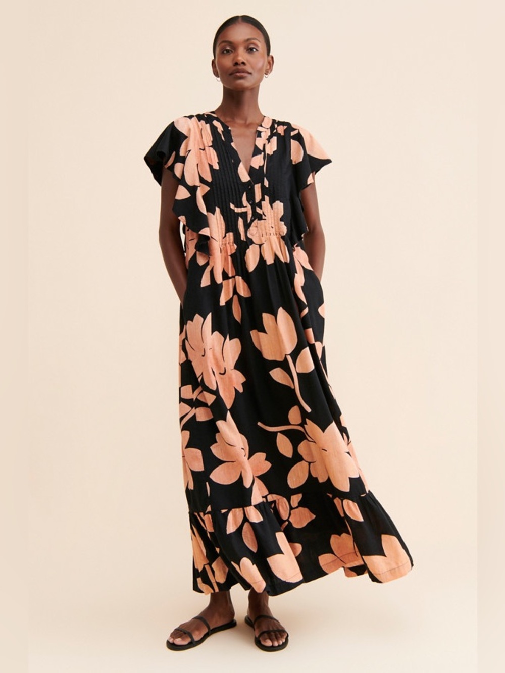 Maeve Anthropologie Cassandra Floral Maxi Dress Black Ochre 1X